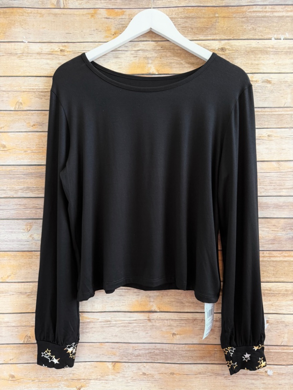 Hanky Panky Top Women’s Size Small Black Startrix Pajama Lounge Long Sleeve NWT